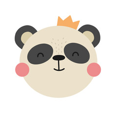 Princess panda, cute animal head. Childish illustration perfect for print, cover, decor. Vector illustration in flat style.