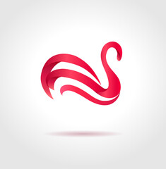 Pink swan on gray background. Creative abstract symbol. Luxury sign.