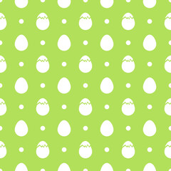 Easter seamless pattern. White eggs and dots on green background