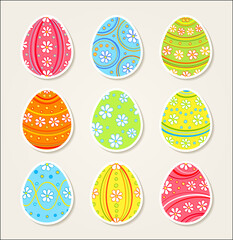 Collection of easter stickers. Ornate eggs.