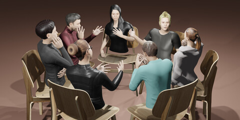 Roundtable Party Avatars Metaverse Online Counseling Mental Problems Neurotic VR Glasses in Metaverse 3D Illustrations
