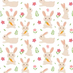 Fotobehang Speelgoed Naadloos herhalend patroon van haas of konijn met wortel. Vectorillustratie in cartoon-stijl.