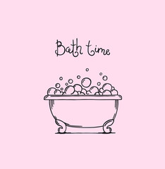 Bath vector illustration with calligraphic inscription on pink background