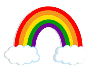 Cute colored rainbow  with clouds isolated on white background. Vector illustration