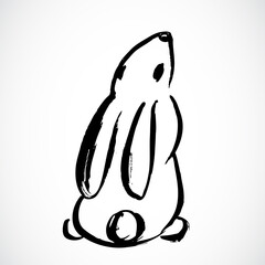 Rabbit on white background. Lunar horoscope sign rabbit. Chinese Happy new year 2023. Year of the rabbit. Lunar new year. Drawing hair