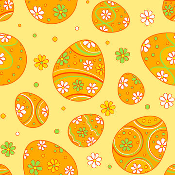 Orange easter seamless pattern with ornate eggs