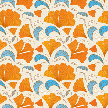 Orange and blue seamless floral pattern