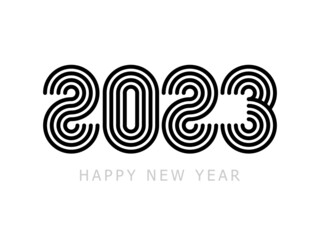 Happy new year 2023 vector illustration. Minimalistic design, trendy style, 2023 calendar. Black and white 2023 design