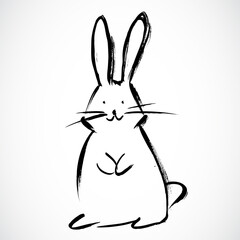 Rabbit on white background. Lunar horoscope sign rabbit. Chinese Happy new year 2023. Year of the rabbit. Lunar new year. Drawing hair