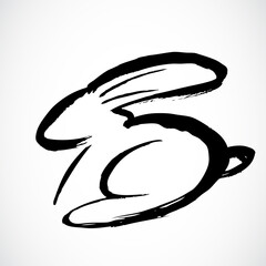 Rabbit on white background. Lunar horoscope sign rabbit. Chinese Happy new year 2023. Year of the rabbit. Lunar new year. Drawing hair
