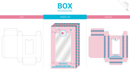 Box packaging and mockup die cut template