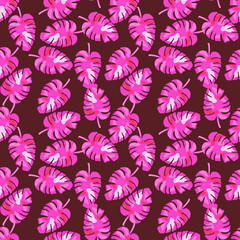Abstract monstera leaves tropical seamless pattern. Rainforest background.