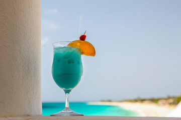 Mixed blue drink in glass