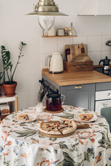 Modern closeup of pizza on the kitchen on white background for decoration design. Modern home decor. White background. Vintage style. Wooden background. Modern design. Closeup food. Top view.