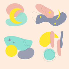 Set of four abstract pictures. Contemporary modern trendy vector illustrations. Every pictures is isolated. Pastel colors.