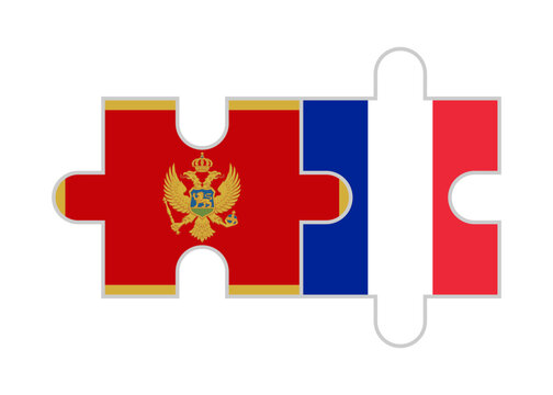 puzzle pieces of montenegro and france flags. vector illustration isolated on white background	