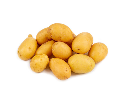 Raw Unpeeled Baby Potatoes, grenailles potatoes on white background