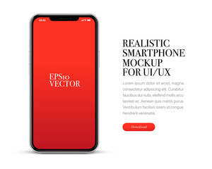 3d high quality vector smartphone mockups. Ultra realistic mobile device UI UX mockup for presentation template. Cellphone frame with blank screen isolated templates. 3d isometric illustration.