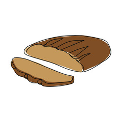Sliced and bitten loaf of bread. One line drawing. Vector illustration.