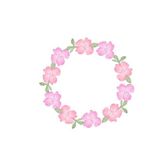 Pink flowers wreath on white background. Illustration.