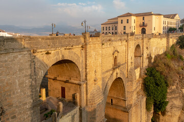 Ronda is located on a deep gorge where the river Tagus passes. Malaga. Andalusia. Spain. Europe. 