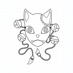 Japanese kitsune mask coloring page, Vector illustration eps.10