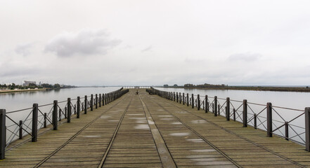 Detail view of the historic Rio Tinto pier in Huelva