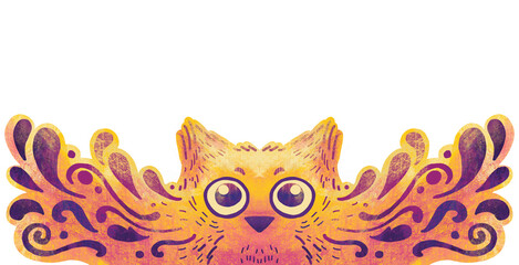 Cute owl ornament style illustration drawing night bird artistic painting style