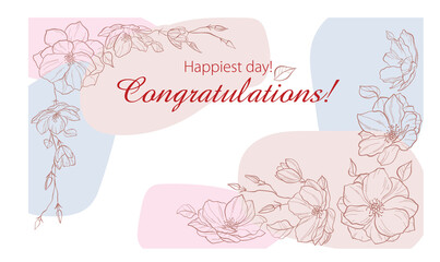 Digital hand draw colorful floral background card engraving