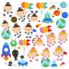 A Vector of Cute and Simple Astronaut Kids in Space