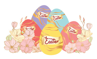 Digital card spring flowers and eggs frame