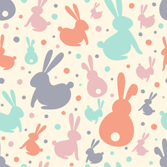 Easter concept with colourful bunnies. Seamless pattern. Vector