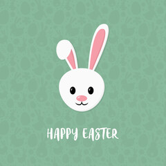 Cute bunny on background with Happy Easter wishes. Vector