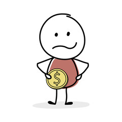 Money investing concept with funny stickman. Icon collection. Vector