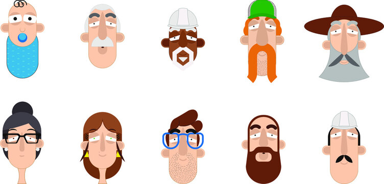 Set of cartoon heads for character design and animation.