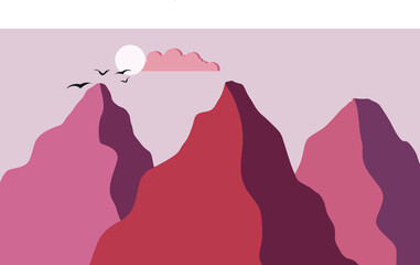 Poster with mountain landscape  in sunset  . Trendy brochure . Vector illustration .