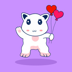 Cute polar bear play with love cartoon vector icon illustration.
