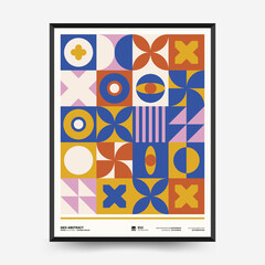 Abstract art posters for an art exhibition. Vector template with primitive shapes elements, modern hipster style. Illustrations of simple shapes, line, circle.