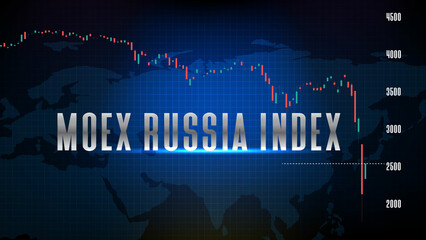 abstract futuristic technology background of MOEX Russia Index and candle stick chart graph