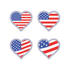 United States flag in heart shape. USA national emblem. American love patriotic symbol.