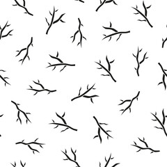 Seasonal seamless pattern with doodle tree branches.