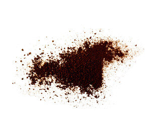 Coffee or chocolate powder ingredient burst isolated on white background