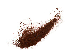 Coffee or chocolate powder ingredient burst isolated on white background
