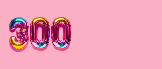 Rainbow foil balloon number. Top view.