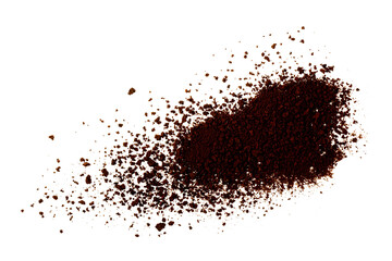 Coffee or chocolate powder ingredient burst isolated on white background