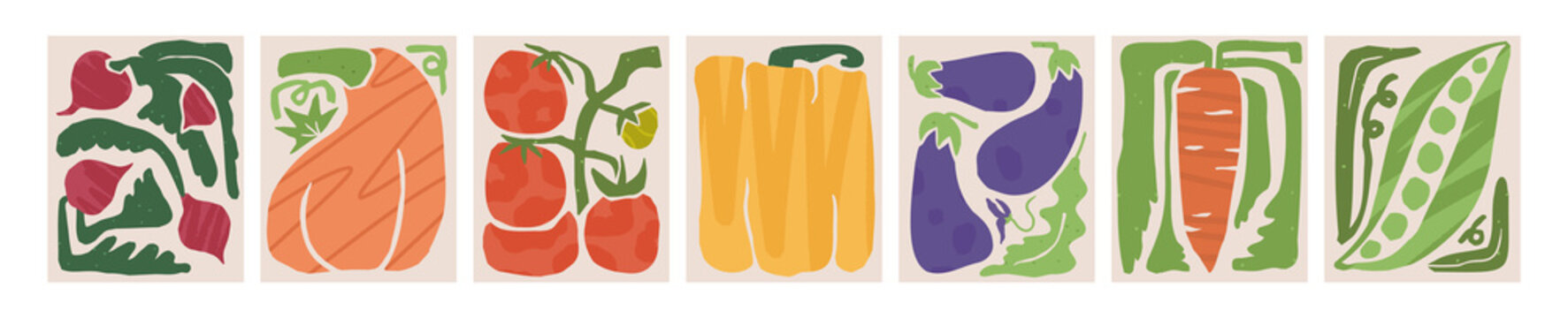 Collection of fresh and juicy vegetables. Garden greens in paper cut naive illustrations. Print for packaging, poster, wallpaper, cover, wrapping in linotype trendy style. All items are isolated