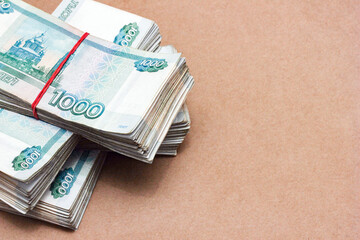 Bundles of bills. Russian banknotes. 1000 rubles bundles of bills.