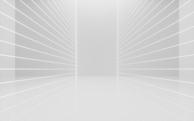 Naklejka premium White empty room with glowing neon lines, 3d rendering.
