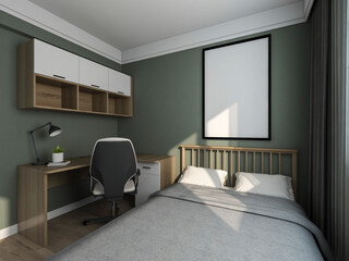 3D rendering, elegant and modern bedroom design, big bed with overcoat cabinet, coffee table, TV, carpet, etc., very comfortable and leisure.