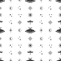 Boho celestial  mystical seamless pattern. Vector